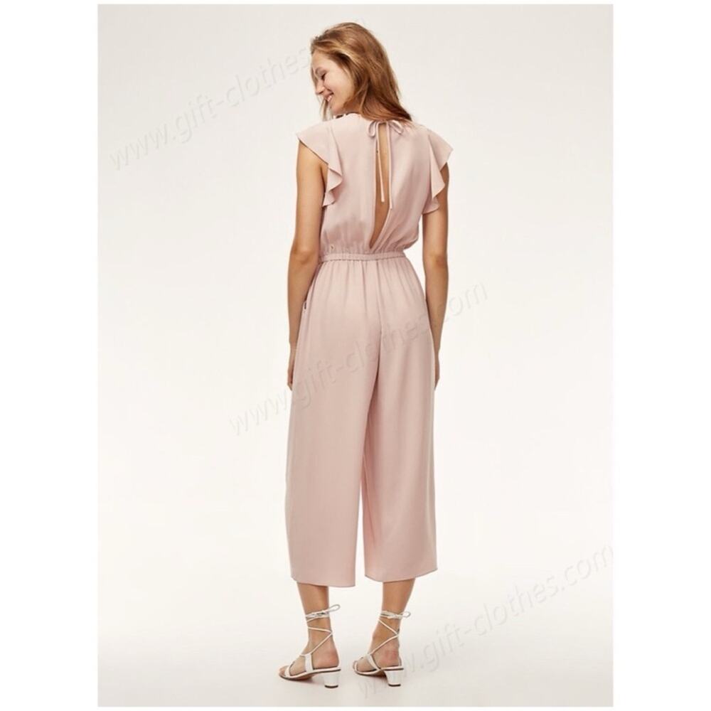 Aritzia Wilfred Women Soft Pink Fleurette Jumpsuit with Ruffle Sleeves Size S - Picture 3 of 13